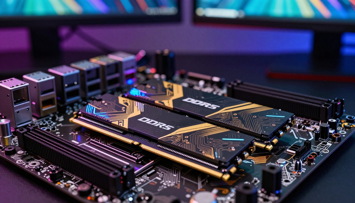 Two DDR5 memory sticks installed in dual-channel on a gaming motherboard