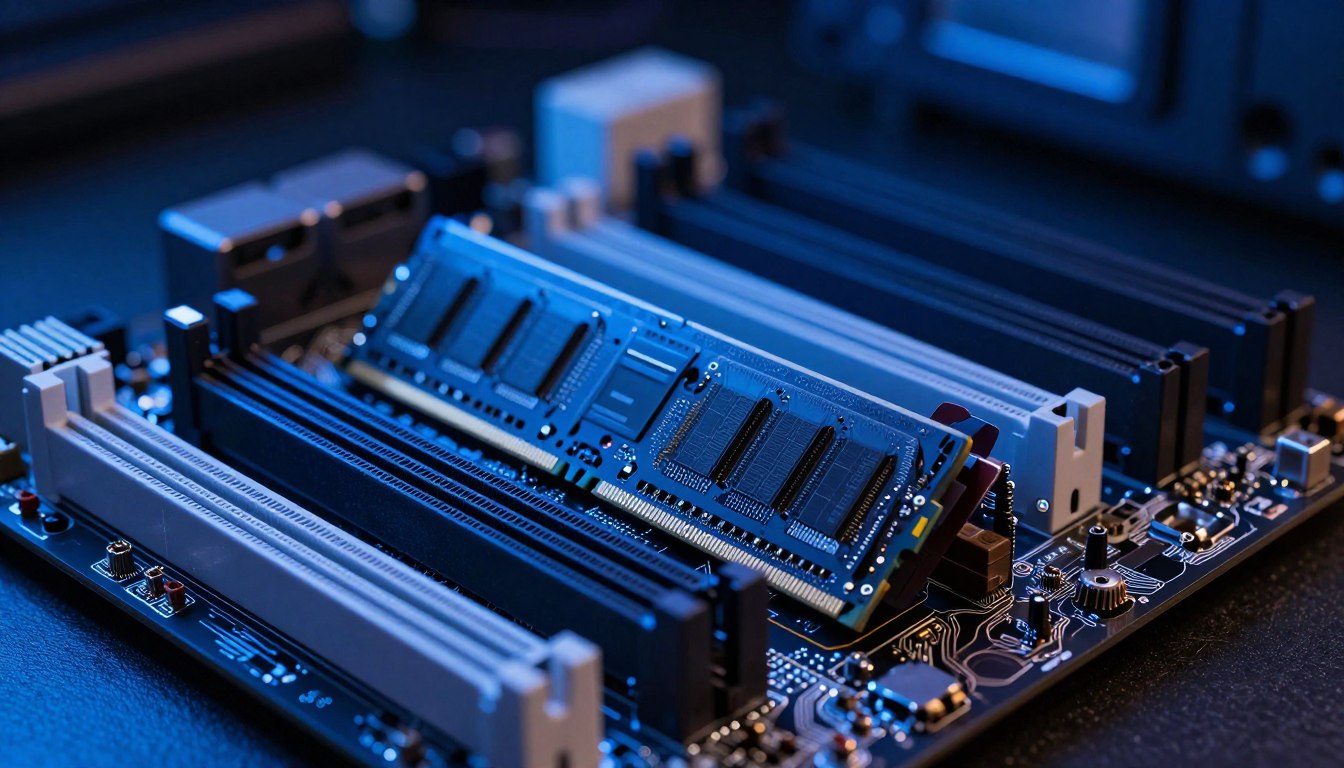 Computer motherboard slots and DDR5 memory checked for compatibility